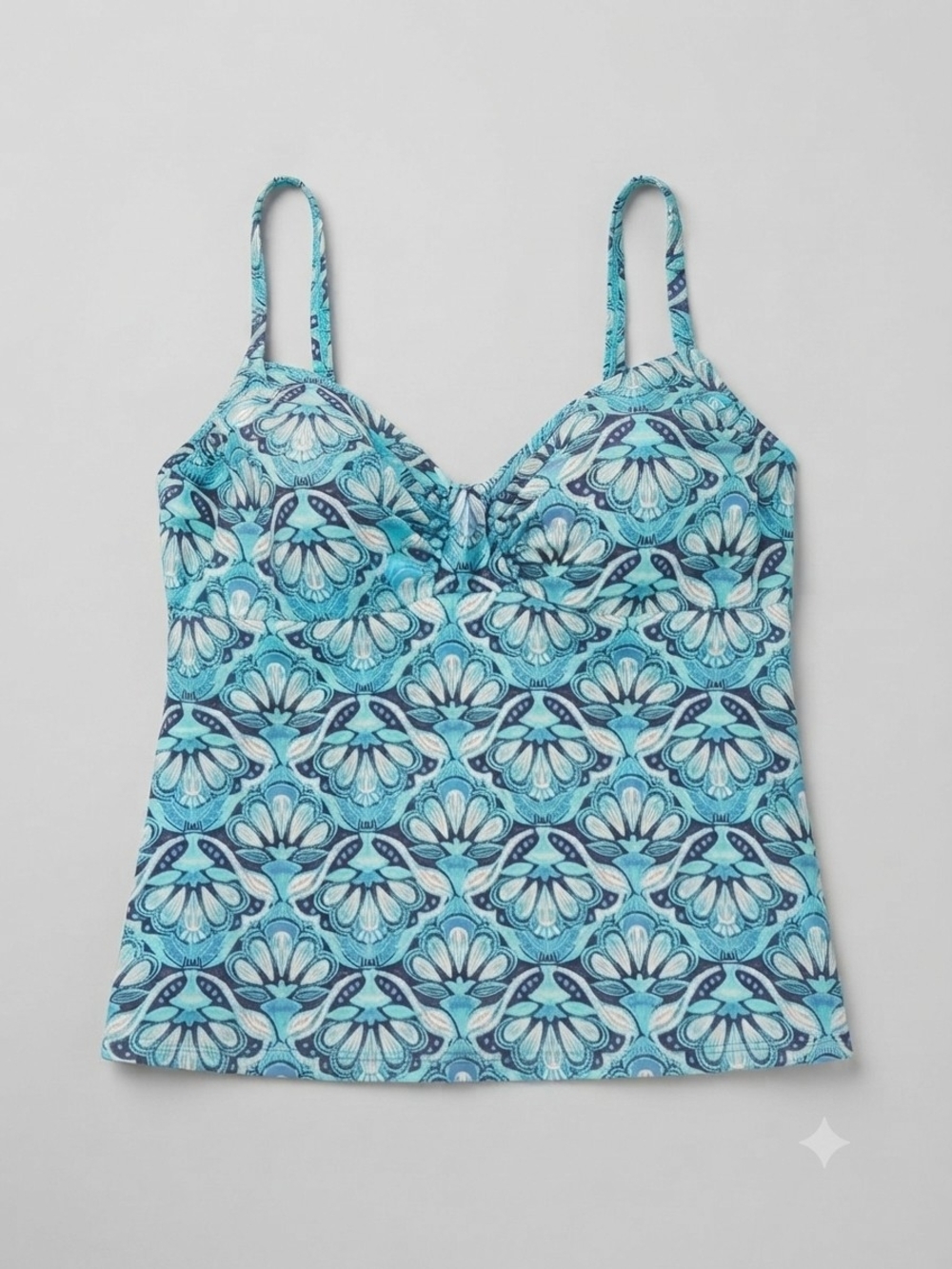 Lands' End Swim Tankini Top Blue Turquois Floral Pattern, Size 10D